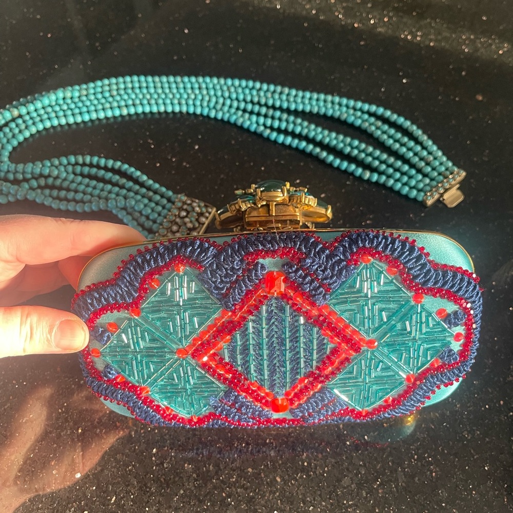 Oscar de la Renta Cabochon Goa Satin pill Box Clutch. RARE
